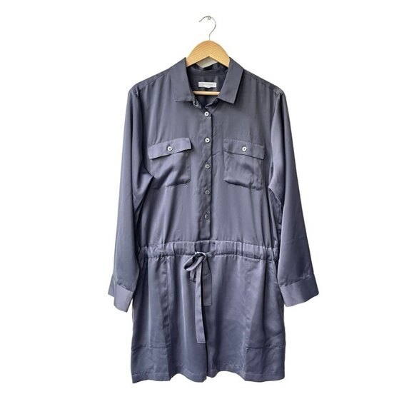 Outerknown Benson Jumpsuit Large Utility Long Sleeve Button Tie Romper Satin - Picture 4 of 11